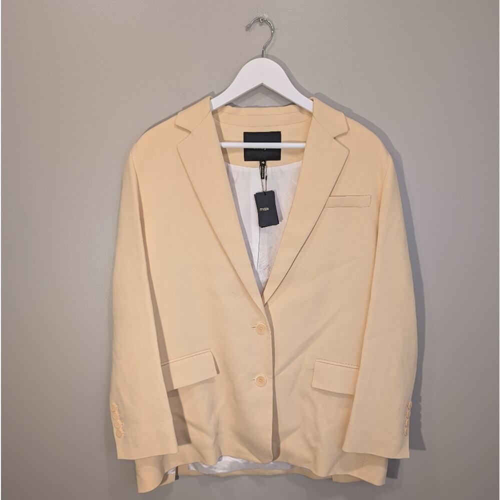 Maje Blazer Chic Butter Yellow Blazer Lined Pockets Spring Workwear - Size 40